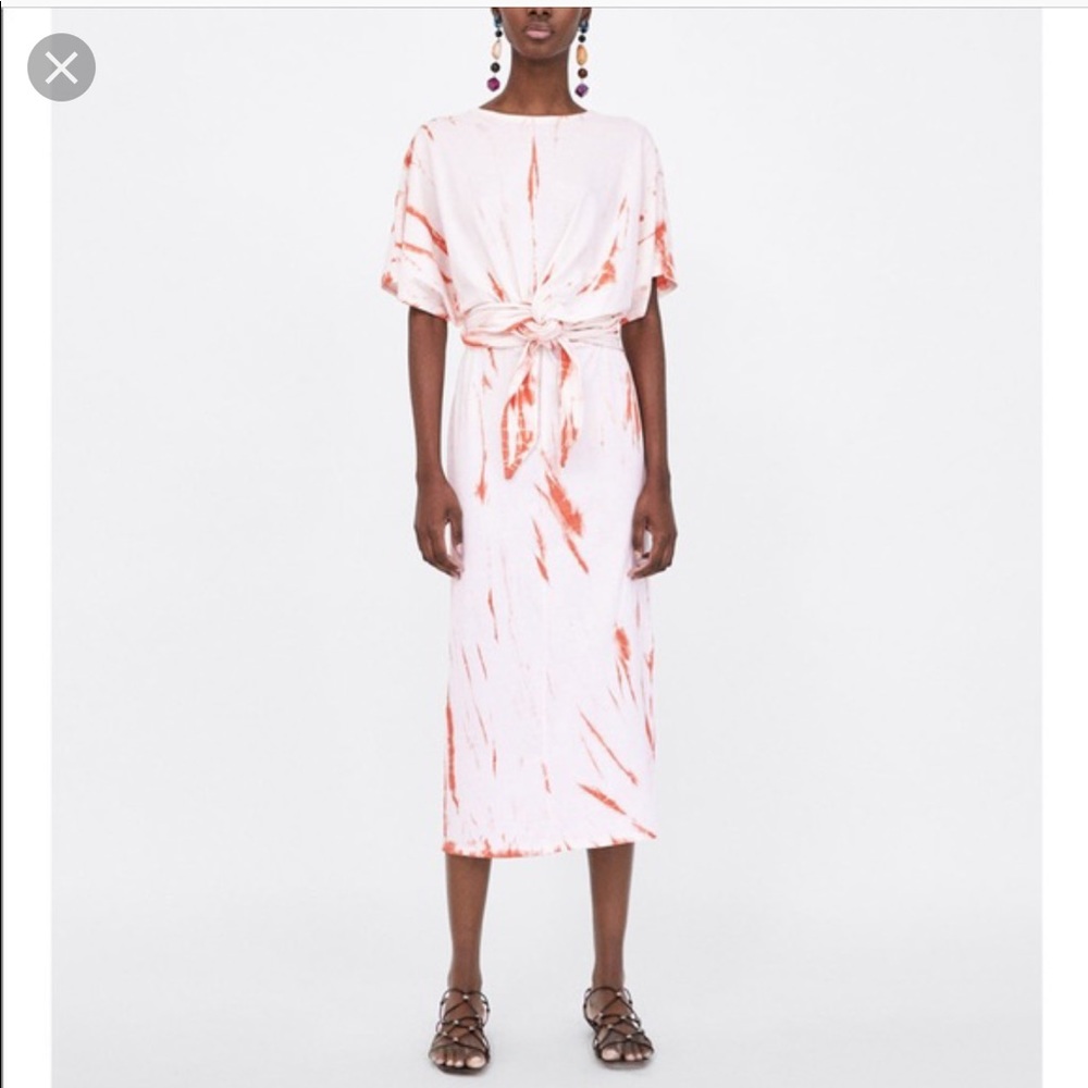 Zara long cotton dress with knot detail